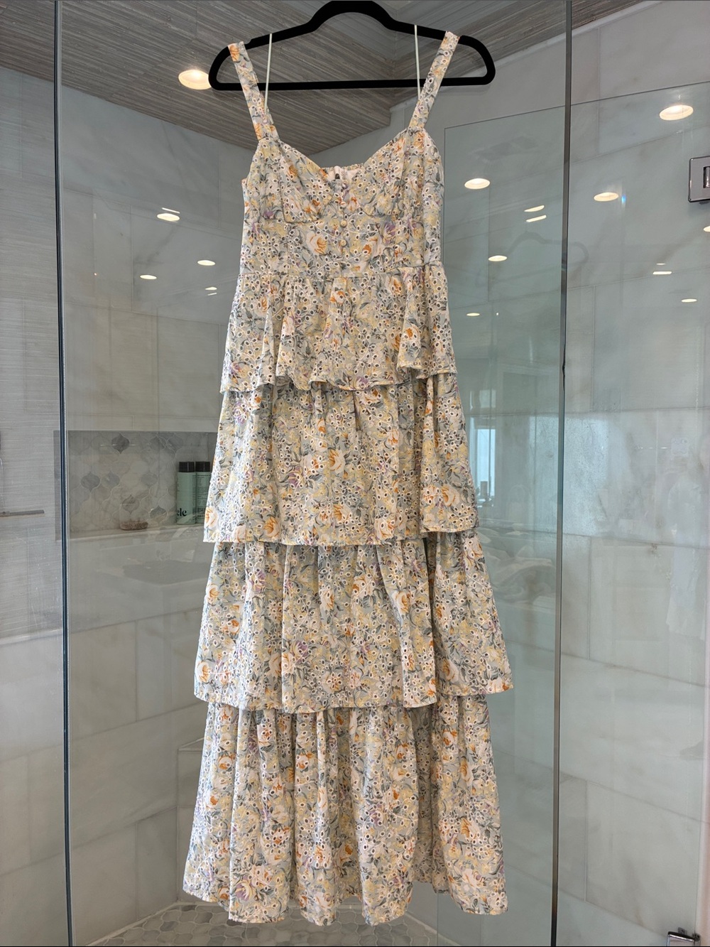 Astr Mint Green Tiered Floral Maxi Dress with Cream and Yellow Tones